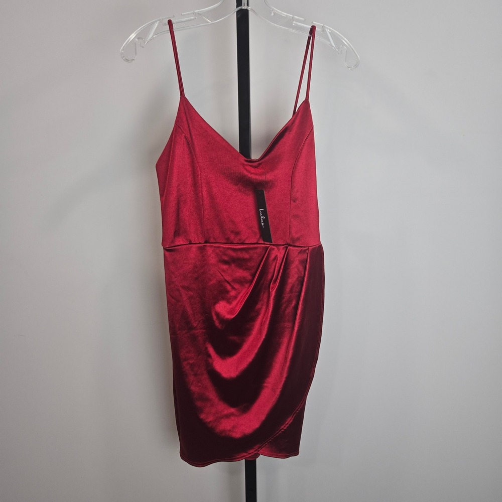 Lulus Burgundy Red Satin Slip Mini Dress Tulip Skirt BD85382L Womens Medium NEW